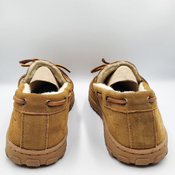 Eddie Bauer Tan Light Brown Suede Shearling-Lined Moccasin Slippers Men's Size 8 - Picture 7 of 11